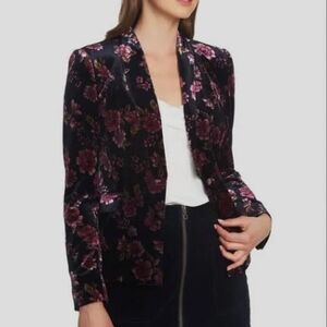 1.STATE Black Velvet Blazer with Pink Floral Print